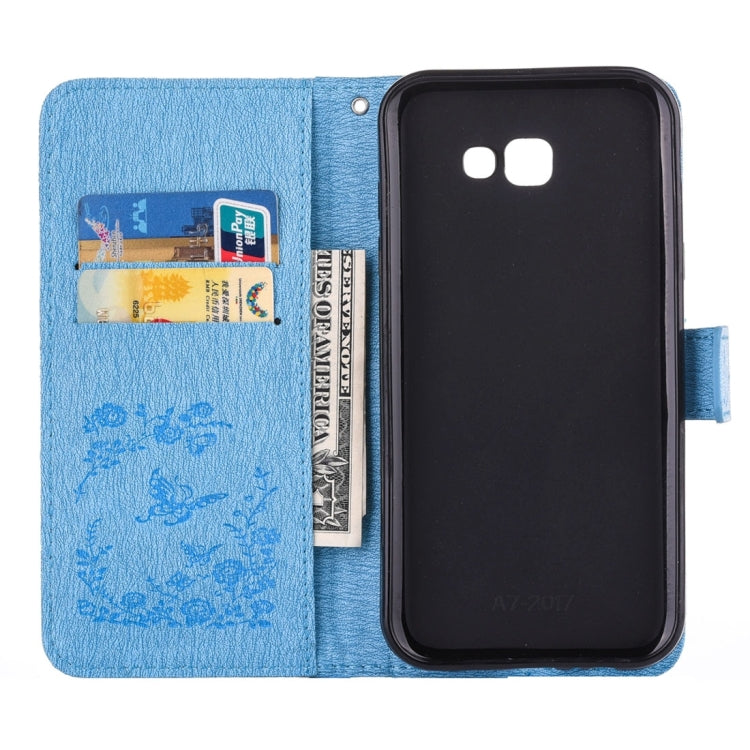 For Galaxy A7 (2017) Diamante Butteryfly Pressed Flowers Pattern Horizontal Flip Leather Case with Holder & Card Slots & Wallet & Lanyard