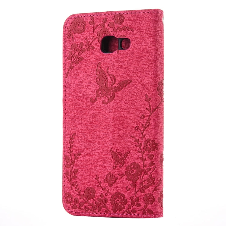 For Galaxy A7 (2017) Diamante Butteryfly Pressed Flowers Pattern Horizontal Flip Leather Case with Holder & Card Slots & Wallet & Lanyard