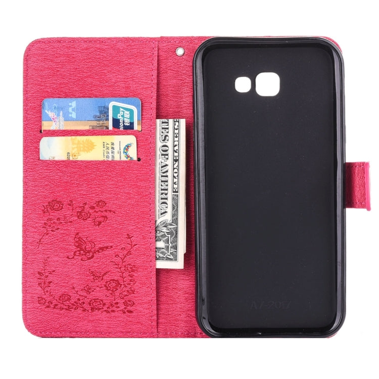 For Galaxy A7 (2017) Diamante Butteryfly Pressed Flowers Pattern Horizontal Flip Leather Case with Holder & Card Slots & Wallet & Lanyard