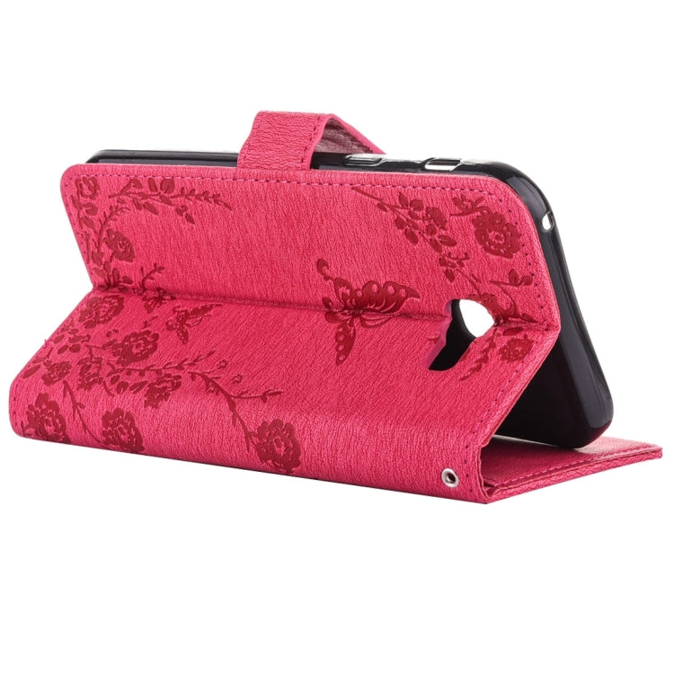 For Galaxy A7 (2017) Diamante Butteryfly Pressed Flowers Pattern Horizontal Flip Leather Case with Holder & Card Slots & Wallet & Lanyard