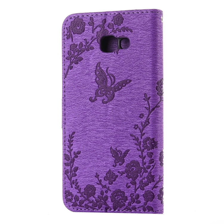 For Galaxy A7 (2017) Diamante Butteryfly Pressed Flowers Pattern Horizontal Flip Leather Case with Holder & Card Slots & Wallet & Lanyard