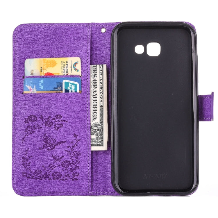 For Galaxy A7 (2017) Diamante Butteryfly Pressed Flowers Pattern Horizontal Flip Leather Case with Holder & Card Slots & Wallet & Lanyard
