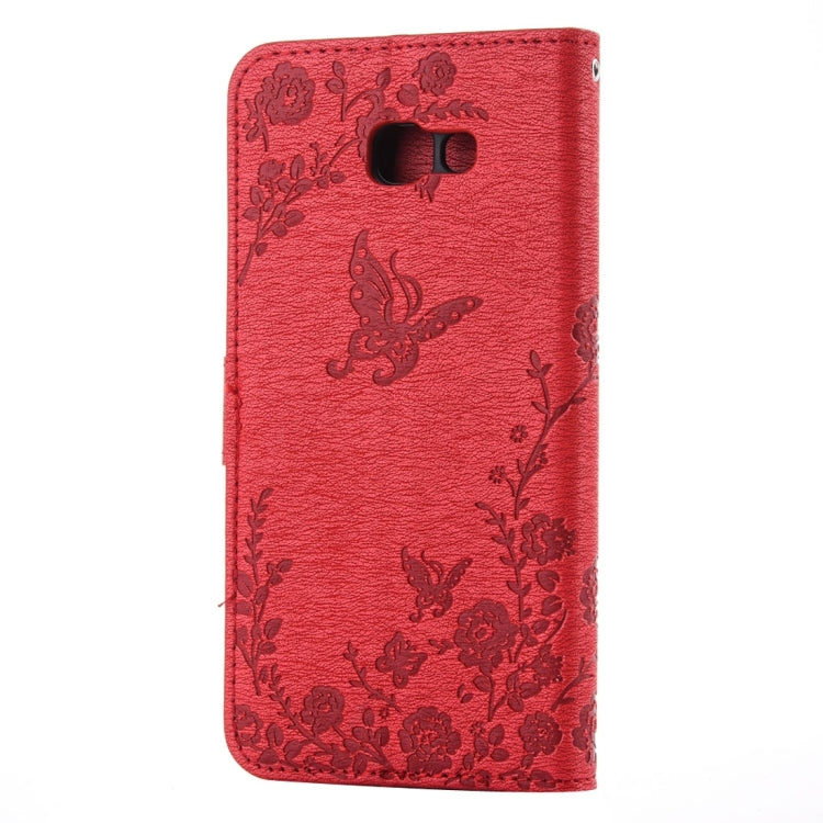 For Galaxy A7 (2017) Diamante Butteryfly Pressed Flowers Pattern Horizontal Flip Leather Case with Holder & Card Slots & Wallet & Lanyard