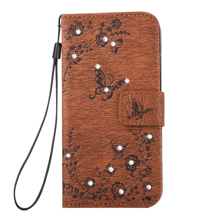For Galaxy A7 (2017) Diamante Butteryfly Pressed Flowers Pattern Horizontal Flip Leather Case with Holder & Card Slots & Wallet & Lanyard