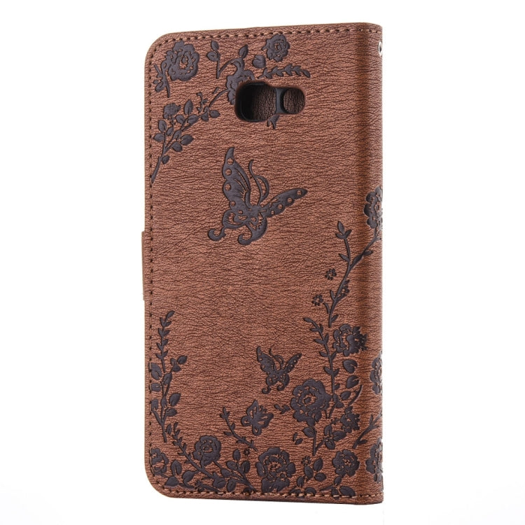 For Galaxy A7 (2017) Diamante Butteryfly Pressed Flowers Pattern Horizontal Flip Leather Case with Holder & Card Slots & Wallet & Lanyard