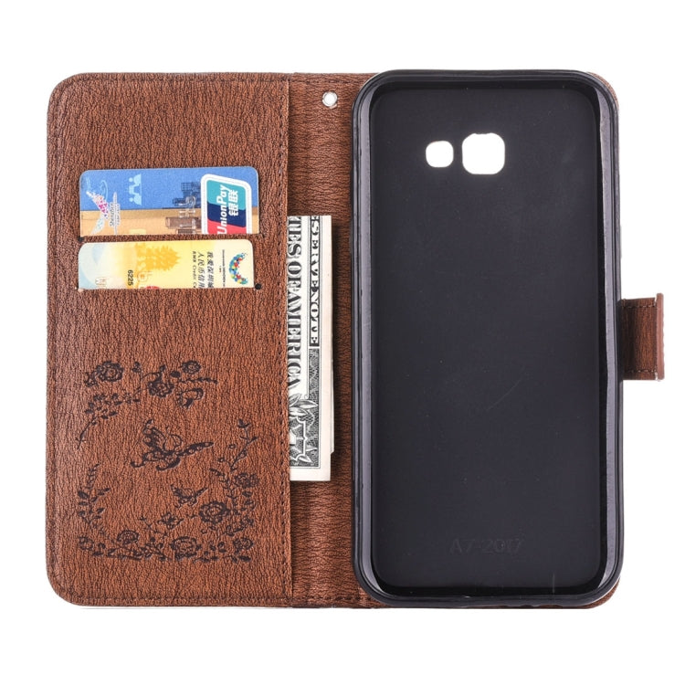 For Galaxy A7 (2017) Diamante Butteryfly Pressed Flowers Pattern Horizontal Flip Leather Case with Holder & Card Slots & Wallet & Lanyard