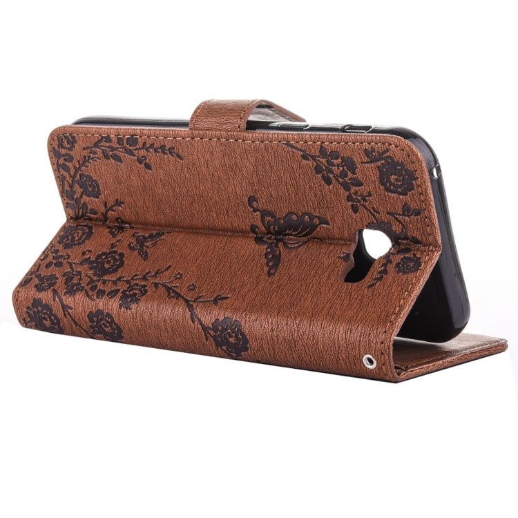 For Galaxy A7 (2017) Diamante Butteryfly Pressed Flowers Pattern Horizontal Flip Leather Case with Holder & Card Slots & Wallet & Lanyard