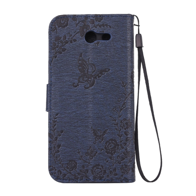 For Galaxy J3 (2017) (US Version) Diamante Butteryfly Pressed Flowers Pattern Horizontal Flip Leather Case with Holder & Card Slots & Wallet & Lanyard