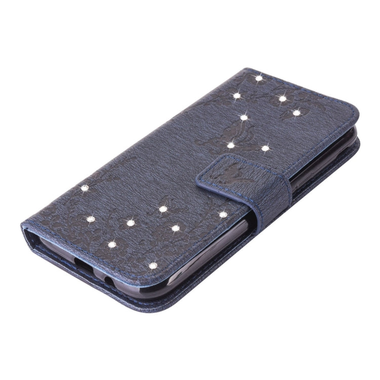 For Galaxy J3 (2017) (US Version) Diamante Butteryfly Pressed Flowers Pattern Horizontal Flip Leather Case with Holder & Card Slots & Wallet & Lanyard