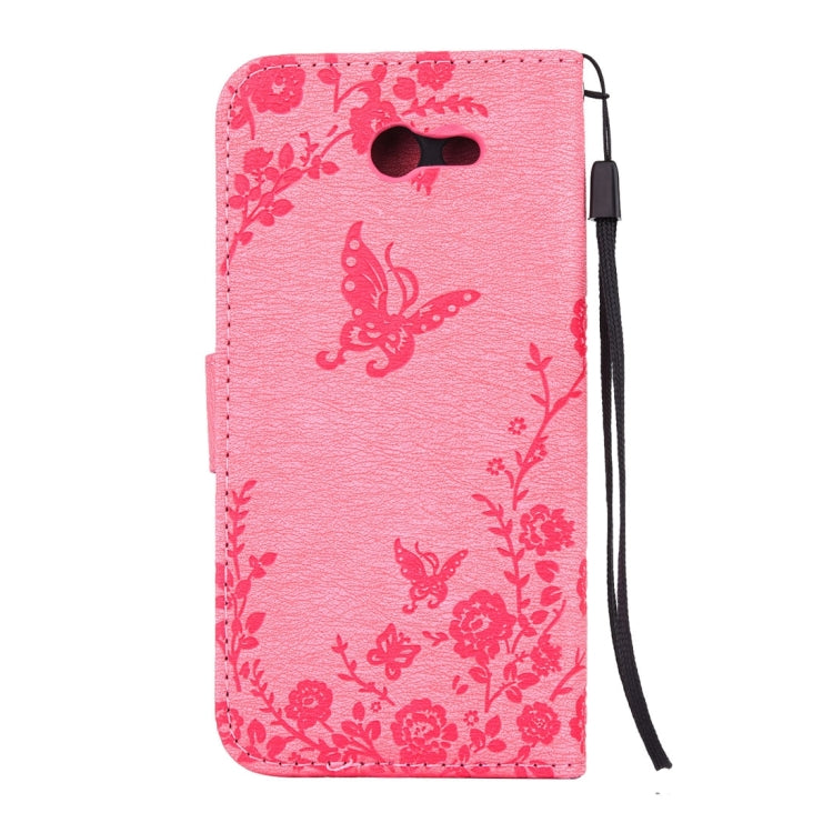 For Galaxy J3 (2017) (US Version) Diamante Butteryfly Pressed Flowers Pattern Horizontal Flip Leather Case with Holder & Card Slots & Wallet & Lanyard