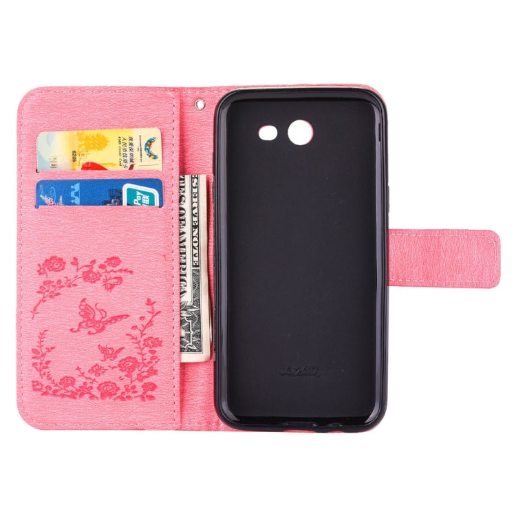 For Galaxy J3 (2017) (US Version) Diamante Butteryfly Pressed Flowers Pattern Horizontal Flip Leather Case with Holder & Card Slots & Wallet & Lanyard