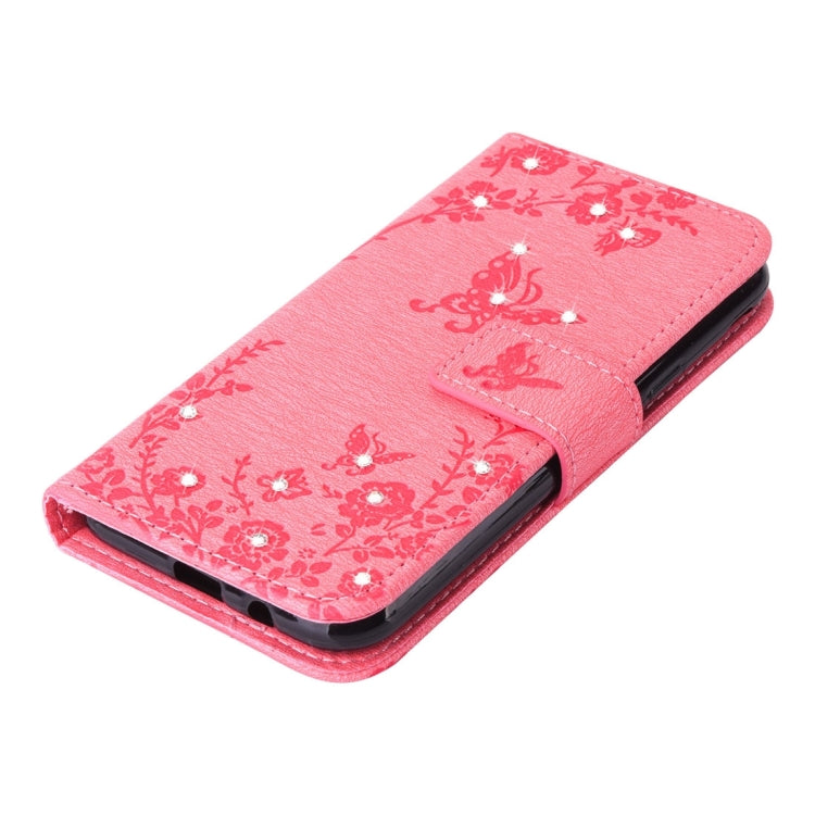 For Galaxy J3 (2017) (US Version) Diamante Butteryfly Pressed Flowers Pattern Horizontal Flip Leather Case with Holder & Card Slots & Wallet & Lanyard