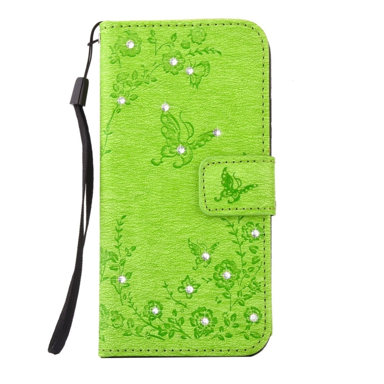 For Galaxy J3 (2017) (US Version) Diamante Butteryfly Pressed Flowers Pattern Horizontal Flip Leather Case with Holder & Card Slots & Wallet & Lanyard