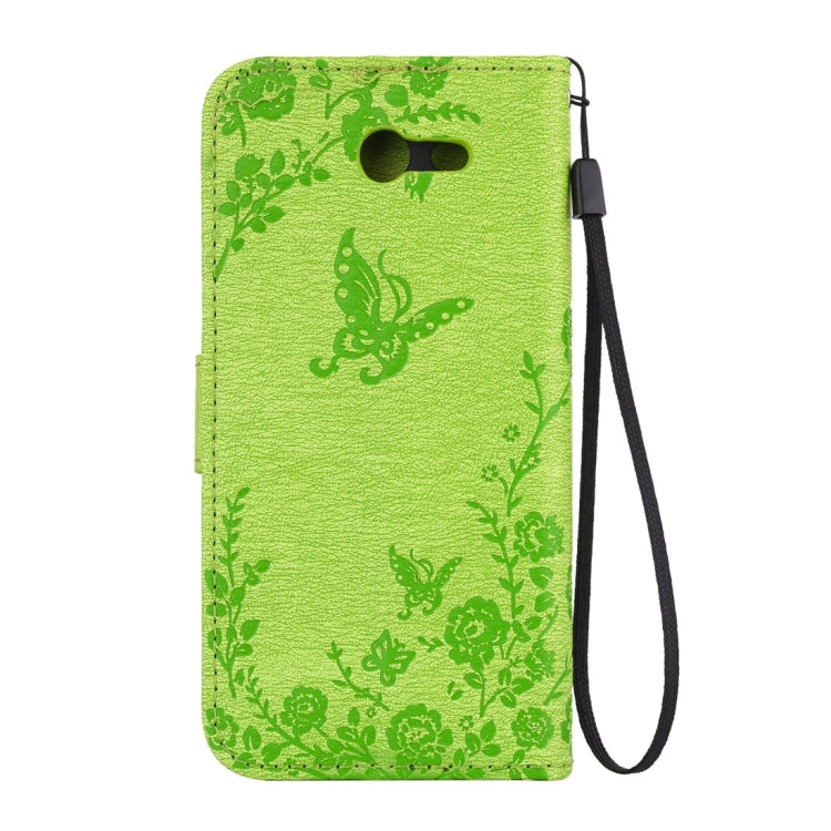 For Galaxy J3 (2017) (US Version) Diamante Butteryfly Pressed Flowers Pattern Horizontal Flip Leather Case with Holder & Card Slots & Wallet & Lanyard