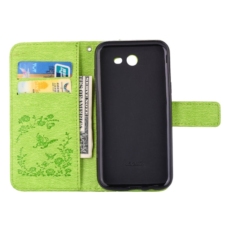 For Galaxy J3 (2017) (US Version) Diamante Butteryfly Pressed Flowers Pattern Horizontal Flip Leather Case with Holder & Card Slots & Wallet & Lanyard