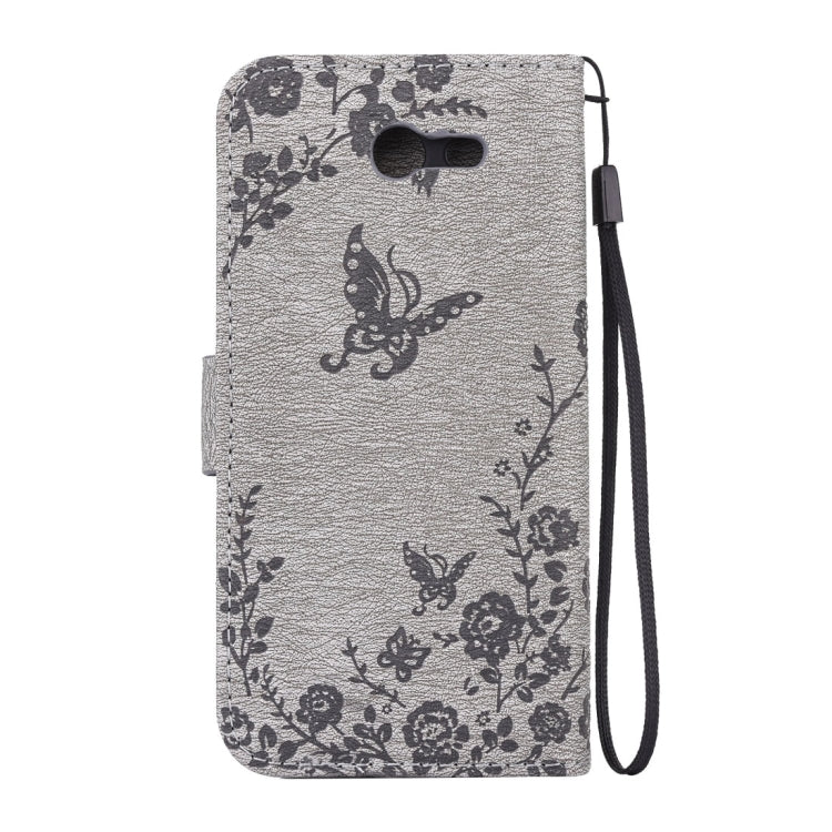 For Galaxy J3 (2017) (US Version) Diamante Butteryfly Pressed Flowers Pattern Horizontal Flip Leather Case with Holder & Card Slots & Wallet & Lanyard