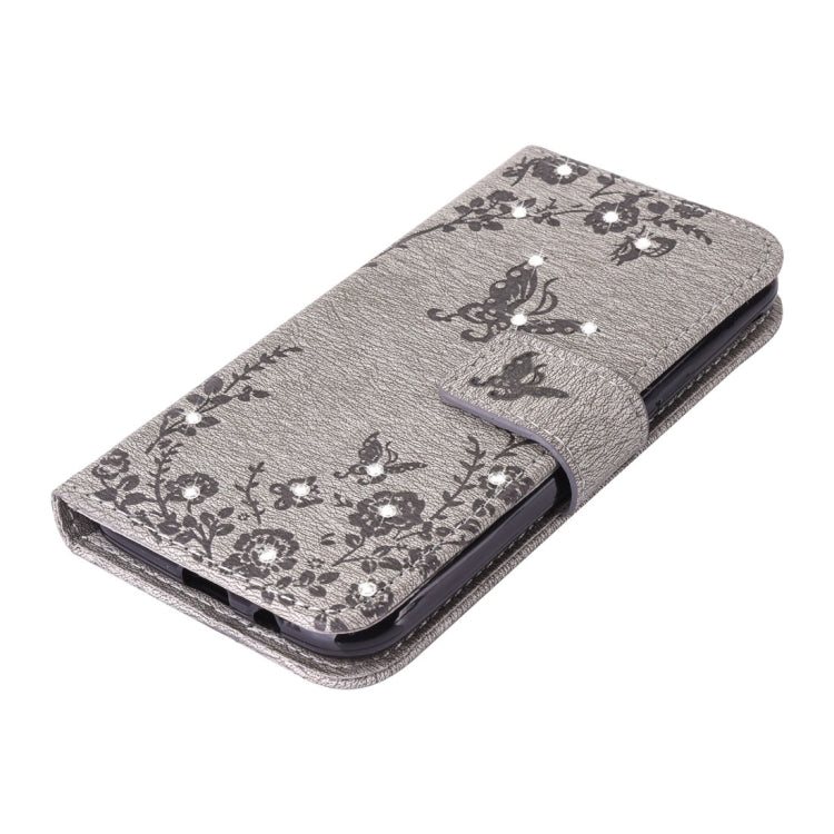 For Galaxy J3 (2017) (US Version) Diamante Butteryfly Pressed Flowers Pattern Horizontal Flip Leather Case with Holder & Card Slots & Wallet & Lanyard