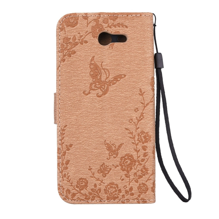 For Galaxy J3 (2017) (US Version) Diamante Butteryfly Pressed Flowers Pattern Horizontal Flip Leather Case with Holder & Card Slots & Wallet & Lanyard