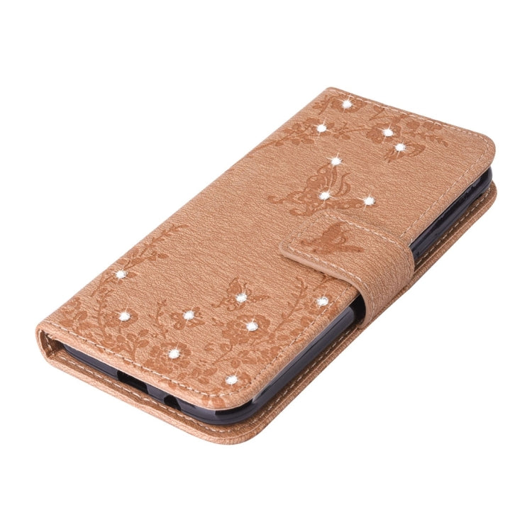 For Galaxy J3 (2017) (US Version) Diamante Butteryfly Pressed Flowers Pattern Horizontal Flip Leather Case with Holder & Card Slots & Wallet & Lanyard