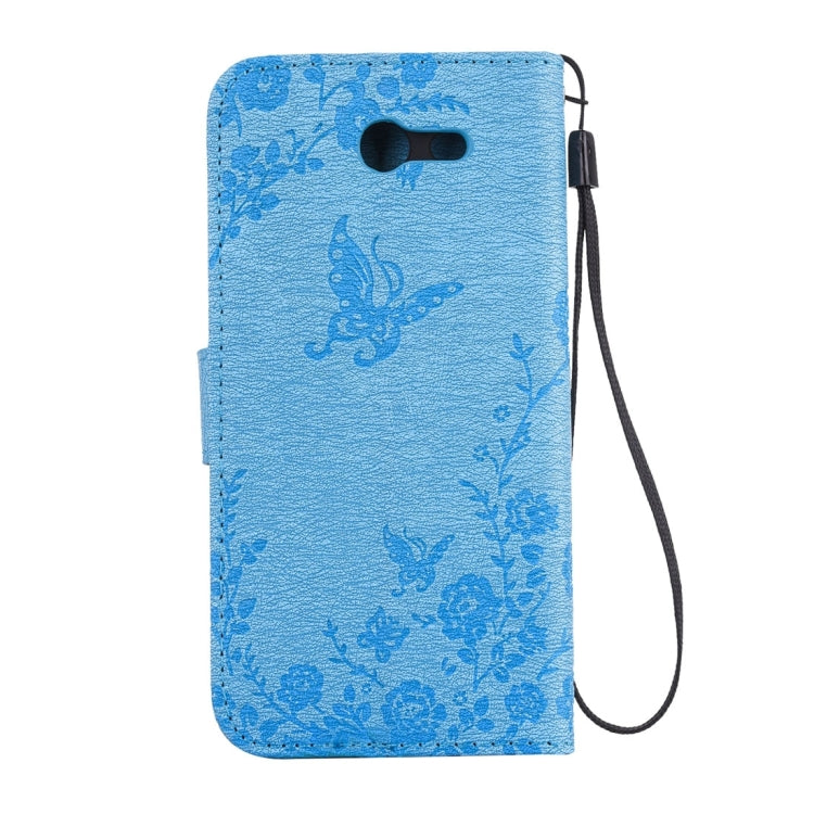 For Galaxy J3 (2017) (US Version) Diamante Butteryfly Pressed Flowers Pattern Horizontal Flip Leather Case with Holder & Card Slots & Wallet & Lanyard