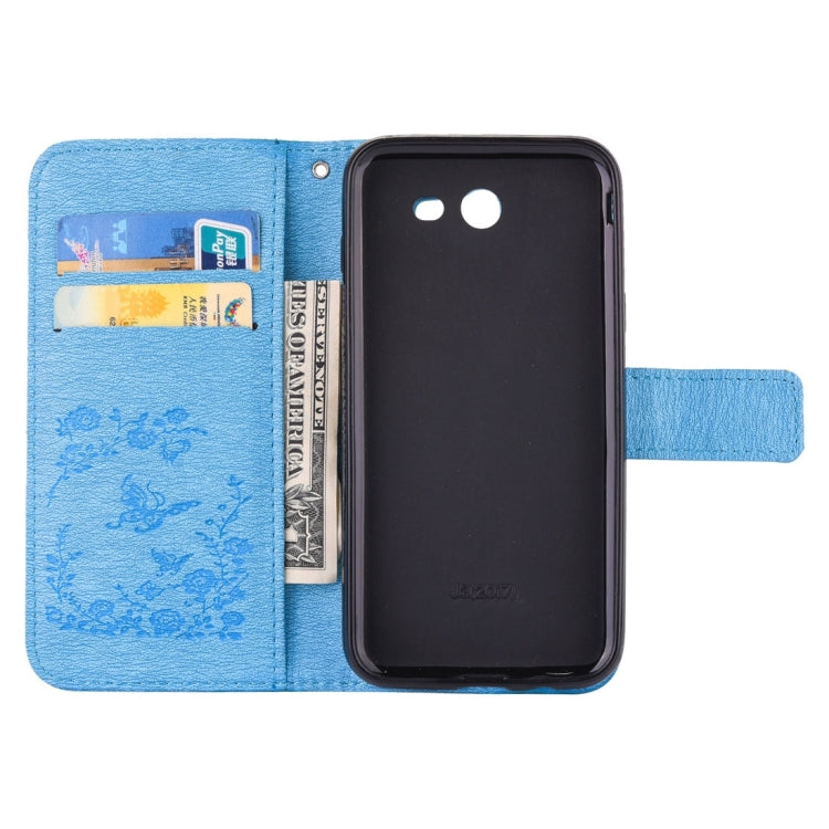 For Galaxy J3 (2017) (US Version) Diamante Butteryfly Pressed Flowers Pattern Horizontal Flip Leather Case with Holder & Card Slots & Wallet & Lanyard