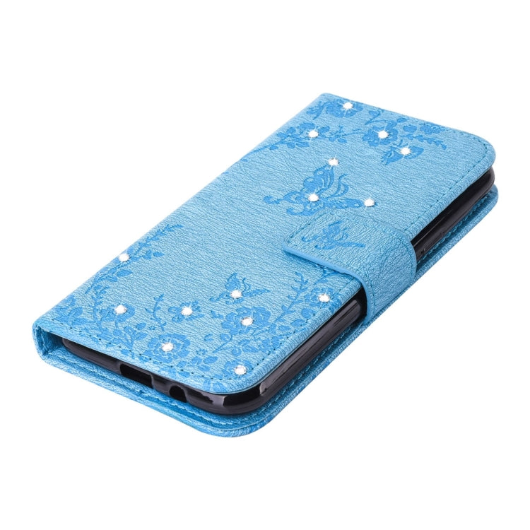 For Galaxy J3 (2017) (US Version) Diamante Butteryfly Pressed Flowers Pattern Horizontal Flip Leather Case with Holder & Card Slots & Wallet & Lanyard
