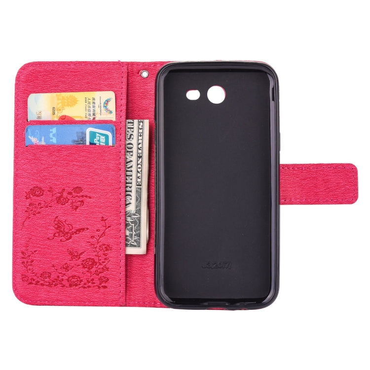For Galaxy J3 (2017) (US Version) Diamante Butteryfly Pressed Flowers Pattern Horizontal Flip Leather Case with Holder & Card Slots & Wallet & Lanyard