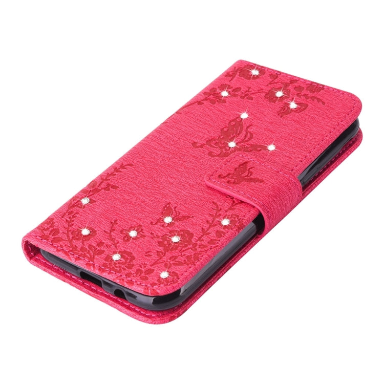 For Galaxy J3 (2017) (US Version) Diamante Butteryfly Pressed Flowers Pattern Horizontal Flip Leather Case with Holder & Card Slots & Wallet & Lanyard