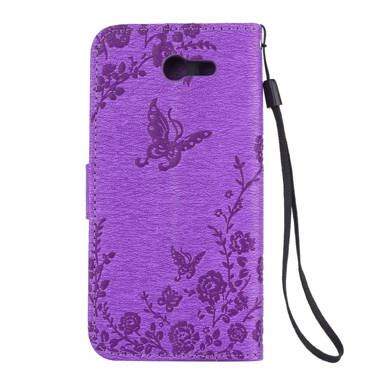 For Galaxy J3 (2017) (US Version) Diamante Butteryfly Pressed Flowers Pattern Horizontal Flip Leather Case with Holder & Card Slots & Wallet & Lanyard