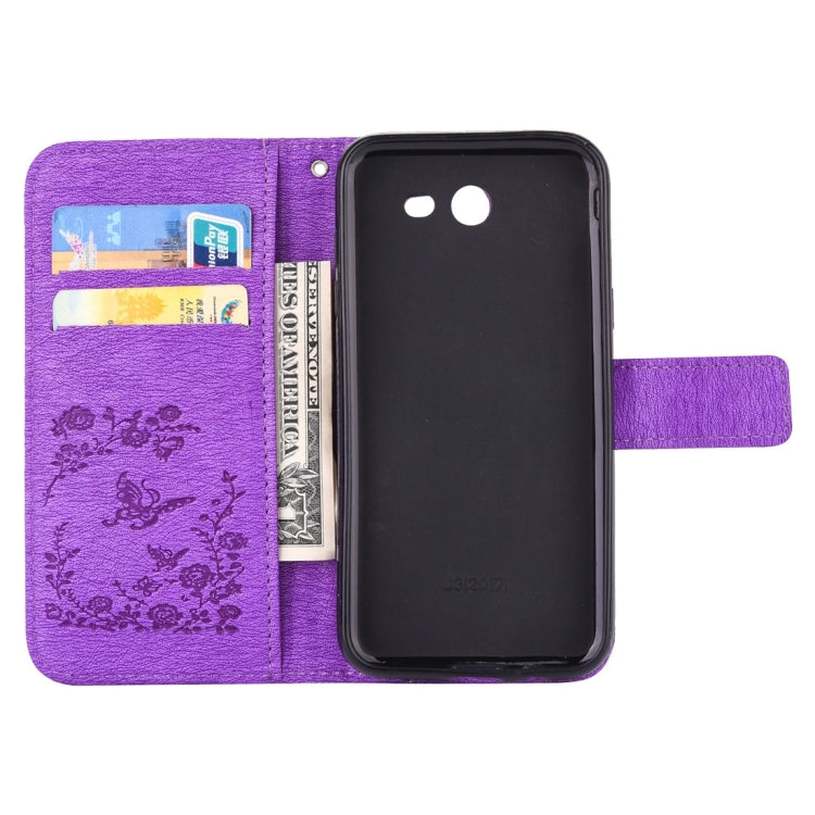 For Galaxy J3 (2017) (US Version) Diamante Butteryfly Pressed Flowers Pattern Horizontal Flip Leather Case with Holder & Card Slots & Wallet & Lanyard
