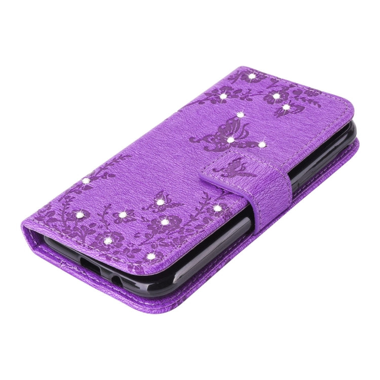 For Galaxy J3 (2017) (US Version) Diamante Butteryfly Pressed Flowers Pattern Horizontal Flip Leather Case with Holder & Card Slots & Wallet & Lanyard