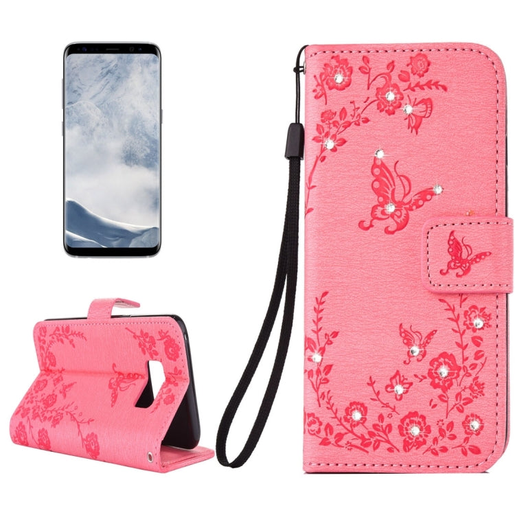 For Galaxy S8 Diamante Butteryfly Pressed Flowers Pattern Horizontal Flip Leather Case with Holder & Card Slots & Wallet & Lanyard