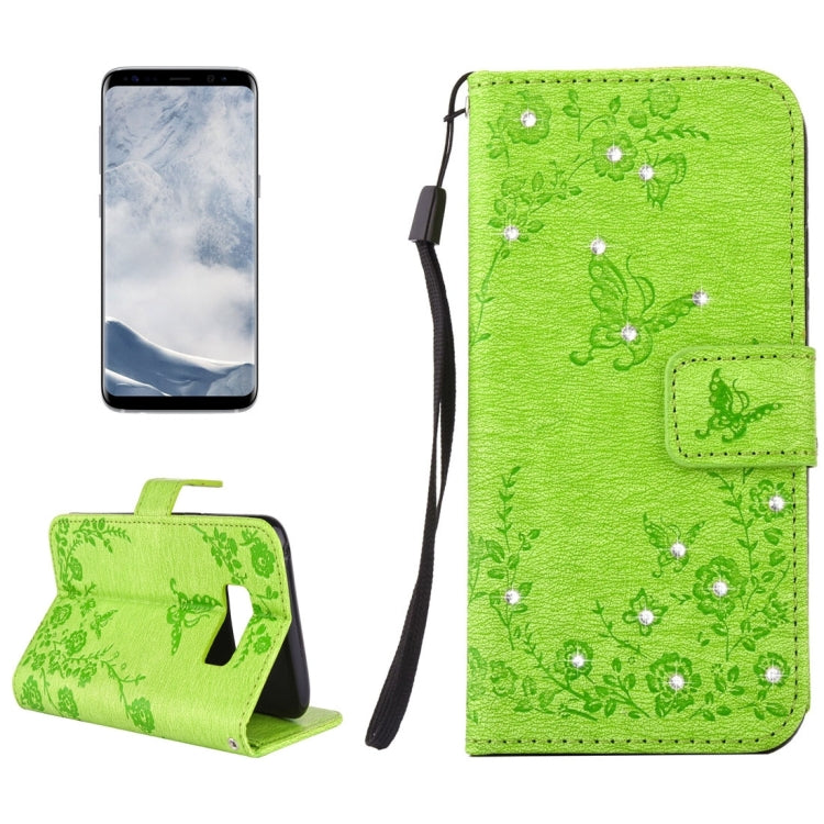For Galaxy S8 Diamante Butteryfly Pressed Flowers Pattern Horizontal Flip Leather Case with Holder & Card Slots & Wallet & Lanyard