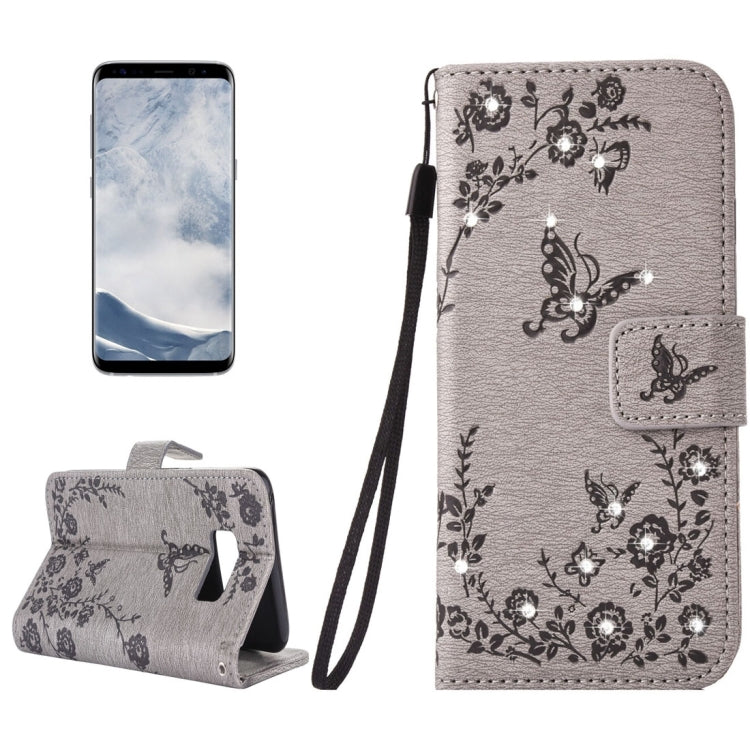 For Galaxy S8 Diamante Butteryfly Pressed Flowers Pattern Horizontal Flip Leather Case with Holder & Card Slots & Wallet & Lanyard
