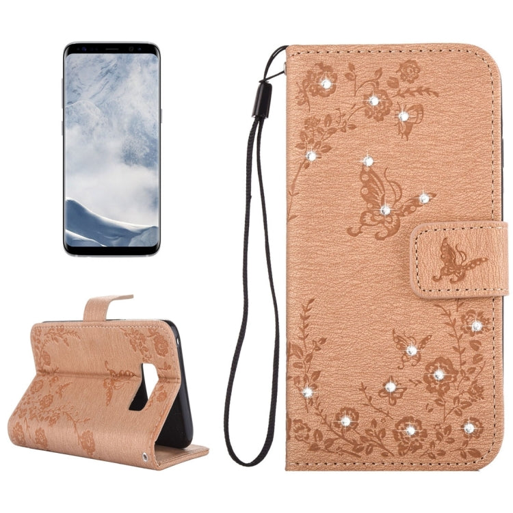 For Galaxy S8 Diamante Butteryfly Pressed Flowers Pattern Horizontal Flip Leather Case with Holder & Card Slots & Wallet & Lanyard