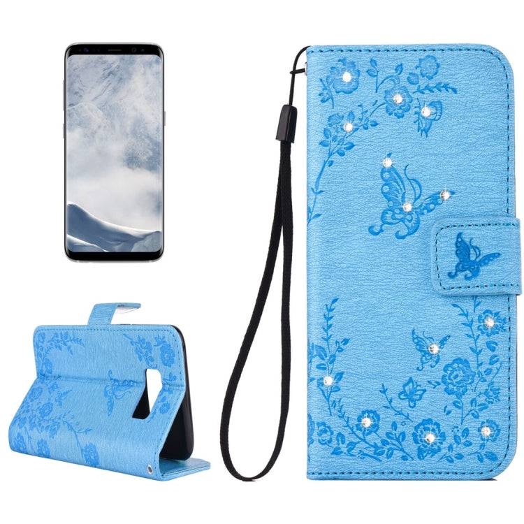 For Galaxy S8 Diamante Butteryfly Pressed Flowers Pattern Horizontal Flip Leather Case with Holder & Card Slots & Wallet & Lanyard