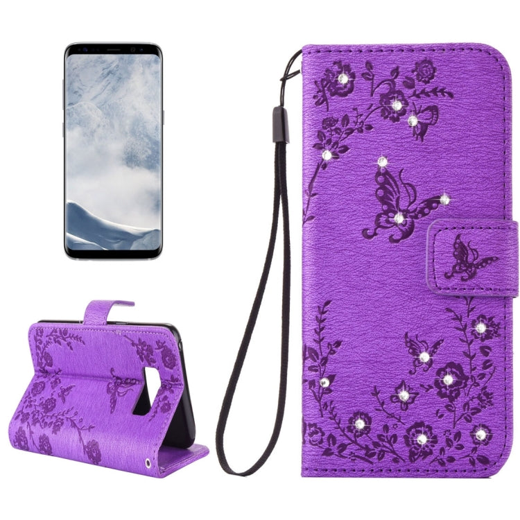 For Galaxy S8 Diamante Butteryfly Pressed Flowers Pattern Horizontal Flip Leather Case with Holder & Card Slots & Wallet & Lanyard