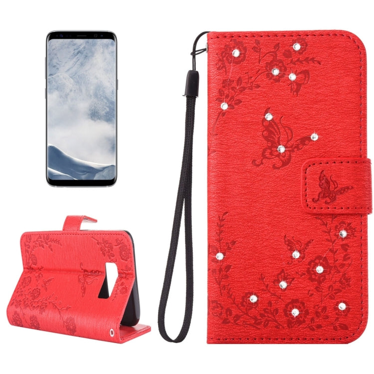 For Galaxy S8 Diamante Butteryfly Pressed Flowers Pattern Horizontal Flip Leather Case with Holder & Card Slots & Wallet & Lanyard
