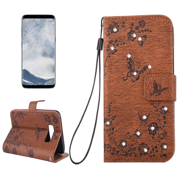 For Galaxy S8 Diamante Butteryfly Pressed Flowers Pattern Horizontal Flip Leather Case with Holder & Card Slots & Wallet & Lanyard