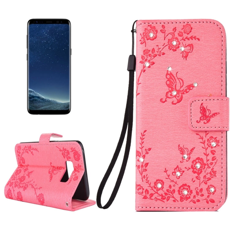 For Galaxy S8 + / G9550 Diamante Butteryfly Pressed Flowers Pattern Horizontal Flip Leather Case with Holder & Card Slots & Wallet & Lanyard
