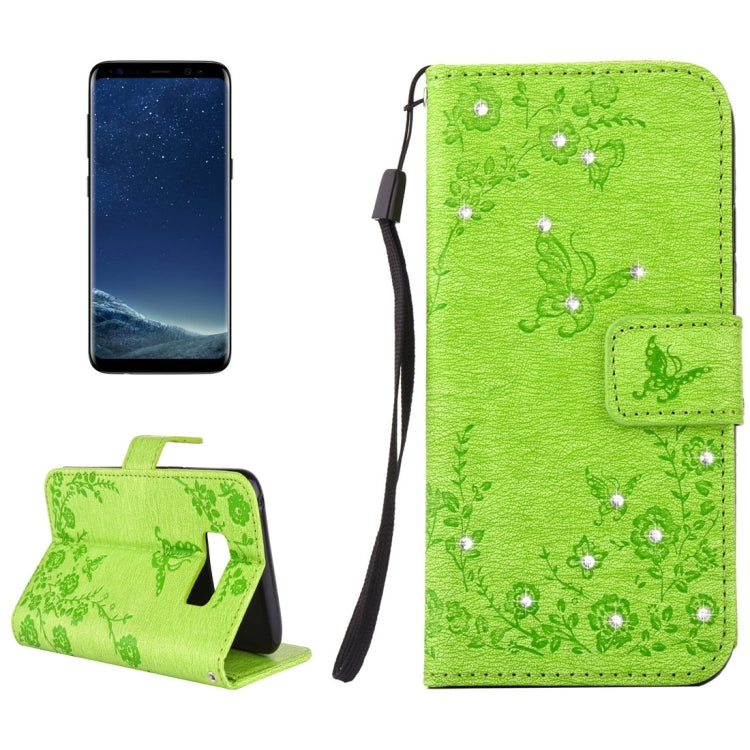 For Galaxy S8 + / G9550 Diamante Butteryfly Pressed Flowers Pattern Horizontal Flip Leather Case with Holder & Card Slots & Wallet & Lanyard