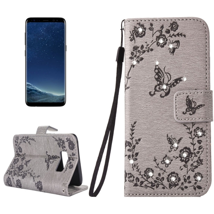 For Galaxy S8 + / G9550 Diamante Butteryfly Pressed Flowers Pattern Horizontal Flip Leather Case with Holder & Card Slots & Wallet & Lanyard