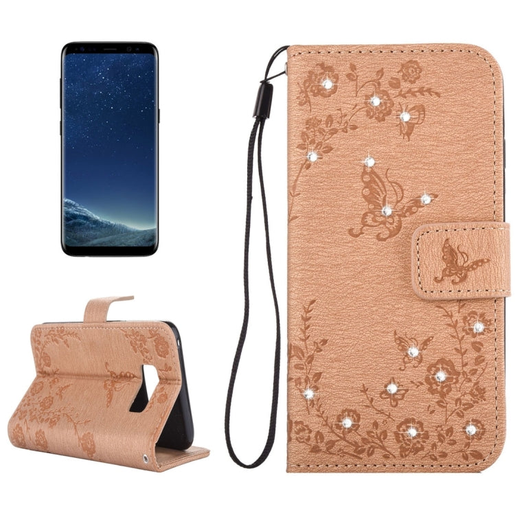 For Galaxy S8 + / G9550 Diamante Butteryfly Pressed Flowers Pattern Horizontal Flip Leather Case with Holder & Card Slots & Wallet & Lanyard