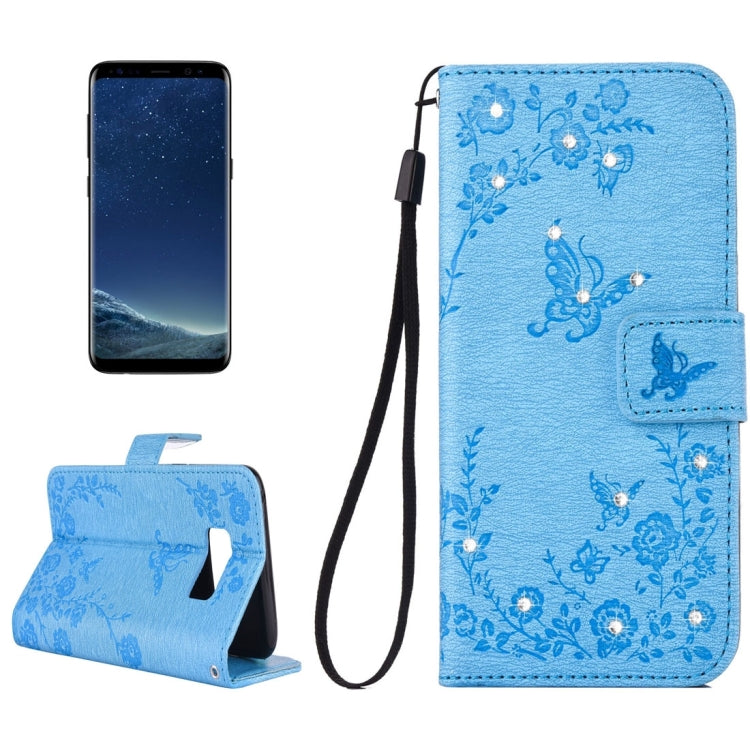 For Galaxy S8 + / G9550 Diamante Butteryfly Pressed Flowers Pattern Horizontal Flip Leather Case with Holder & Card Slots & Wallet & Lanyard