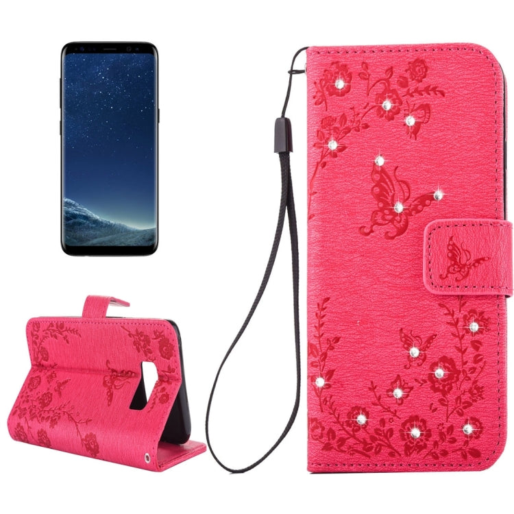 For Galaxy S8 + / G9550 Diamante Butteryfly Pressed Flowers Pattern Horizontal Flip Leather Case with Holder & Card Slots & Wallet & Lanyard