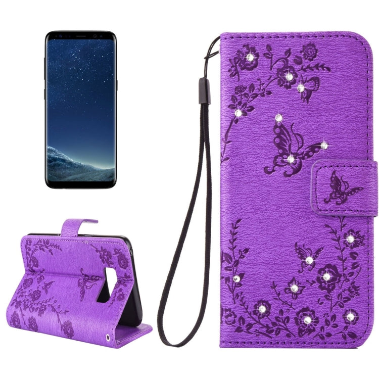 For Galaxy S8 + / G9550 Diamante Butteryfly Pressed Flowers Pattern Horizontal Flip Leather Case with Holder & Card Slots & Wallet & Lanyard