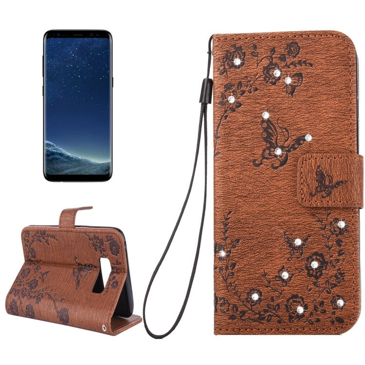 For Galaxy S8 + / G9550 Diamante Butteryfly Pressed Flowers Pattern Horizontal Flip Leather Case with Holder & Card Slots & Wallet & Lanyard