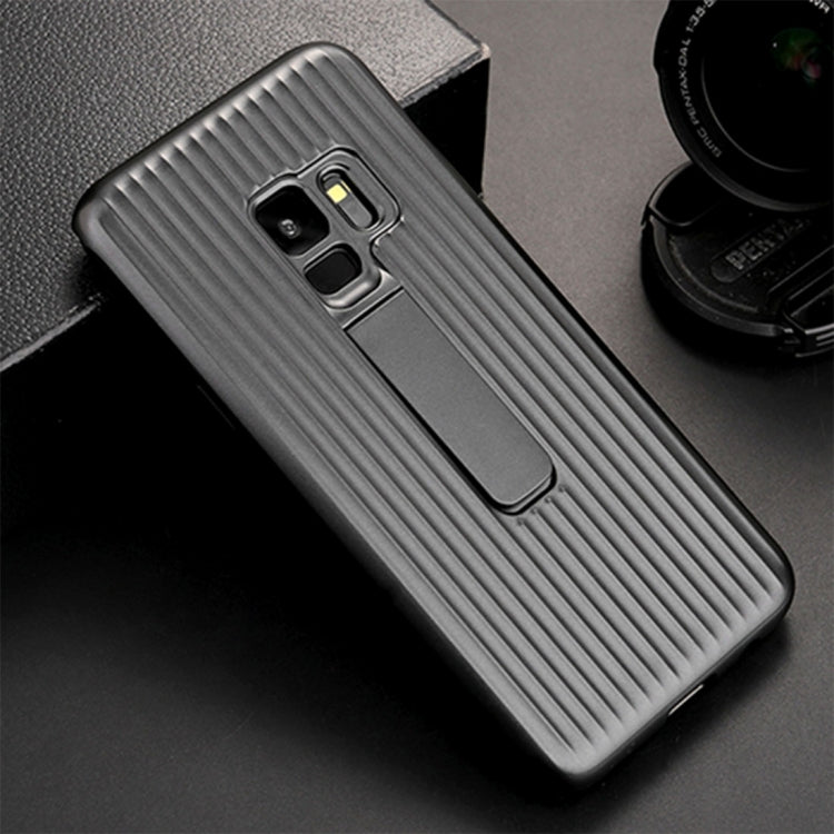For Galaxy S9 PC + Silicone Vertical Texture Protective Back Cover Case with Holder