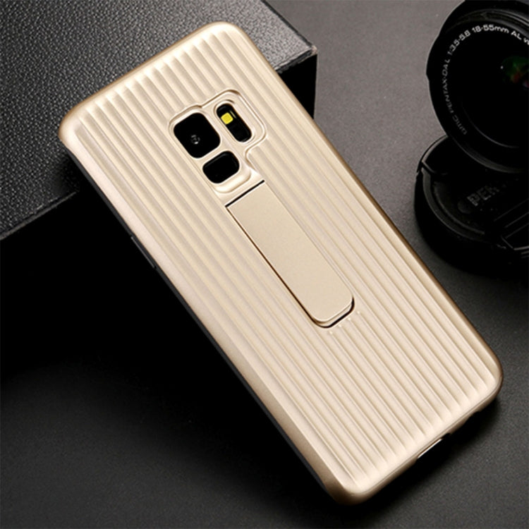 For Galaxy S9 PC + Silicone Vertical Texture Protective Back Cover Case with Holder