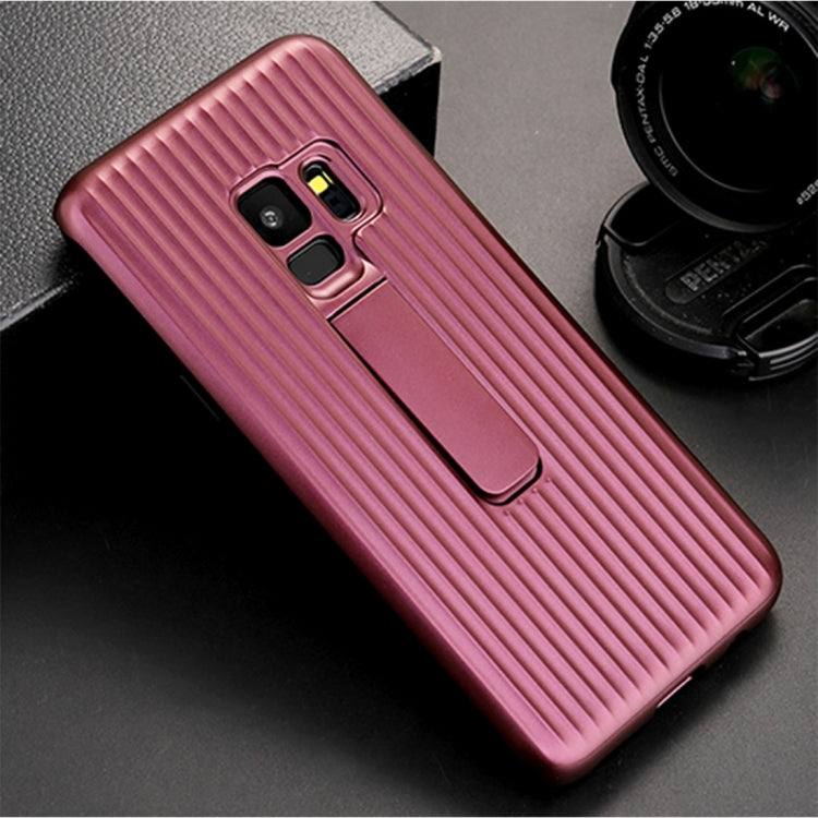 For Galaxy S9 PC + Silicone Vertical Texture Protective Back Cover Case with Holder